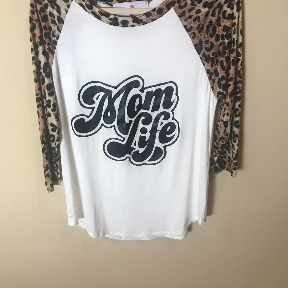 BOHO JANE Women Leopard Mom Life Animal Print Baseball T-shirt 3/4 Sleeve Medium